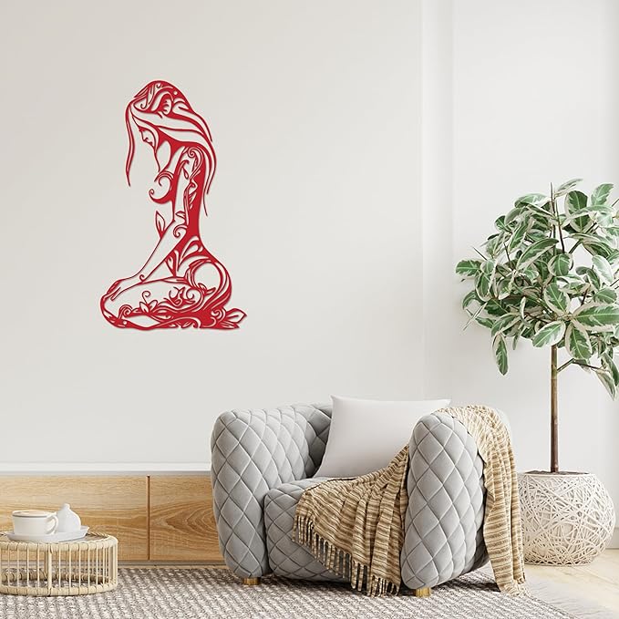 Xedatric Modern Abstract Metal Wall Art-Minimalist Line Sculpture for Bedroom,Living Room,Bathroom-Unique Metal Wall Decor for Home & Office(Red)
