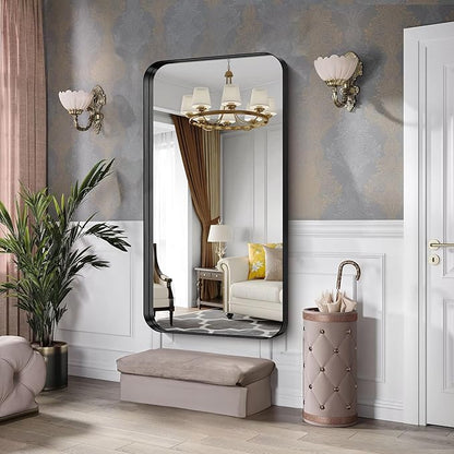 CIRCUMI Black Bathroom Mirror, 30"x60" Rectangular Mirror with Deep Metal Frame, Rounded Corner, Tempered Glass, Large Mirror for Wall, Over 2 Sinks, Installed Vertically/Horizontally, Crystal-Clear