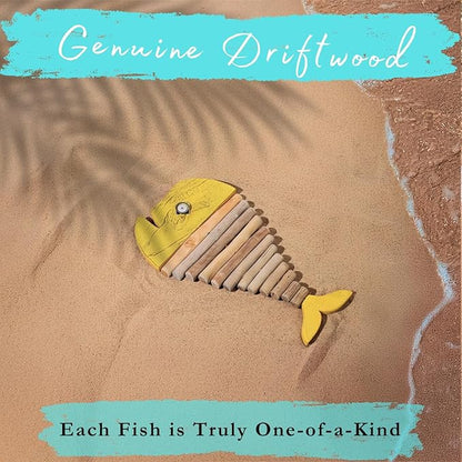 Driftwood Fish Nautical Wall Decor - Handmade Wooden Rustic Coastal Wall Art for Living Room, Bedroom, Office, Bathroom - Ocean Beach Decoration (Goldie)