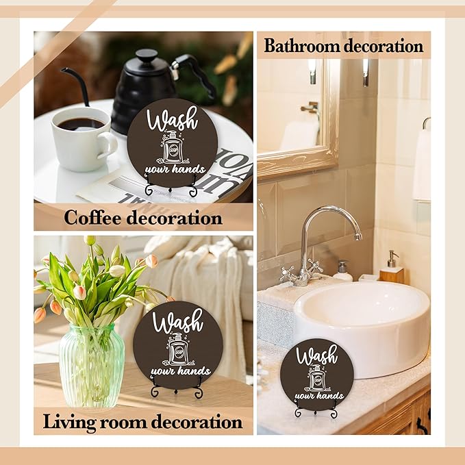 Funny Bathroom Decor, Wash Your Hands Sign, Modern Farmhouse Bathroom Decor, Hand Washing Signs For Home, Restroom Decor Plaque With Stand, Half Bath Decor, Farmhouse Rustic Bathroom Decor-42