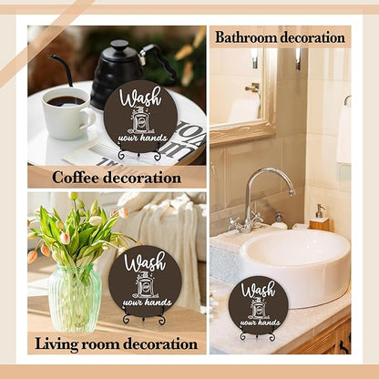 Funny Bathroom Decor, Wash Your Hands Sign, Modern Farmhouse Bathroom Decor, Hand Washing Signs For Home, Restroom Decor Plaque With Stand, Half Bath Decor, Farmhouse Rustic Bathroom Decor-42