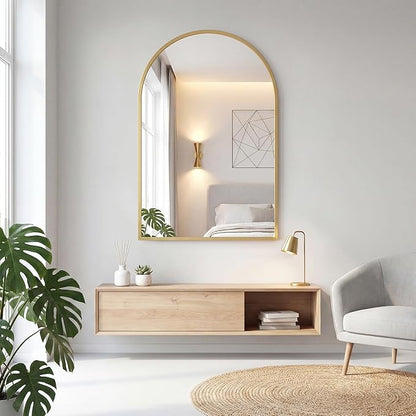 DUMOS 22"x30" Arched Wall Mirror, Bathroom Mirrors for Over Sink, Vanity Mirror with Tempered Glass & Anti-Rust Metal Frame, Entryway, Living Room, Bedroom, Glod