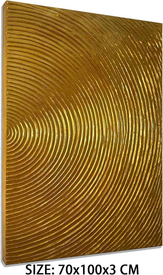 Slyart Handmade Modern Abstract Painting 3D Heavy Texture Canvas Wall Art 28x40 Inches Minimalism Gold Artwork Large Vertical Painting on Canvas for Living Room Bedroom Wall Decor