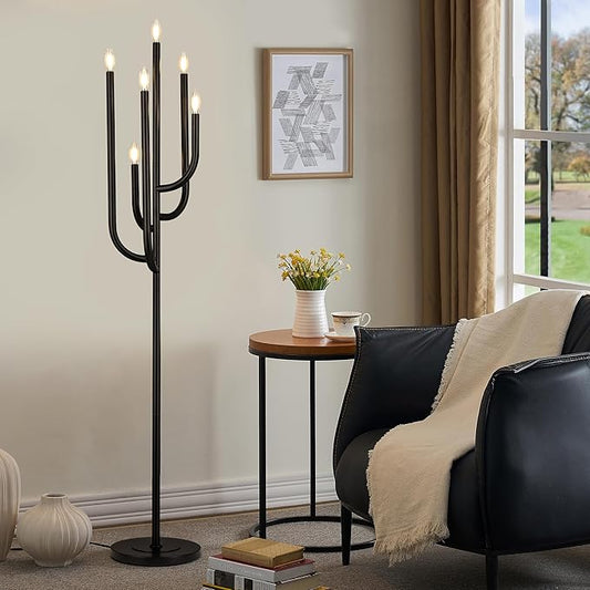 Wellmet Black Floor Lamp for Living Room, Modern Floor Lamps for Bedroom, 63.3Inch Tall Unique Metal Floor Lamp for Corner Decorative