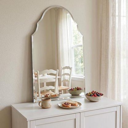 Frameless Arch Wall Mirror 40x24 Inch, Decorative Beveled Vanity Mirror for Bathroom, Entryway & Bedroom