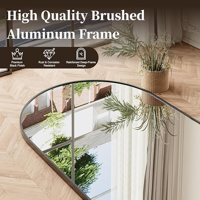 Large Black Full Length Mirror, 71''x32 Arched Floor Mirror for Bedroom, Oversized Full Body Mirror with Stand, Tempered Glass Safety Wall Mirrors for Living Room, Bathroom, Entryway