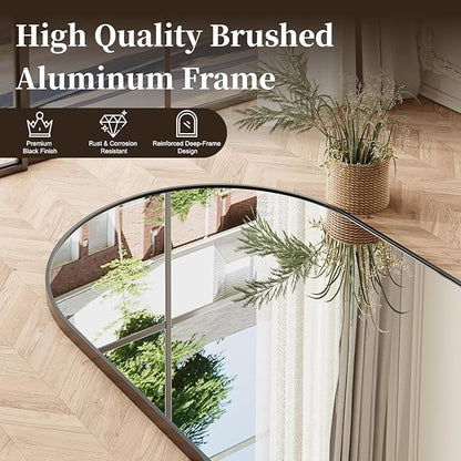 Large Black Full Length Mirror, 71''x32 Arched Floor Mirror for Bedroom, Oversized Full Body Mirror with Stand, Tempered Glass Safety Wall Mirrors for Living Room, Bathroom, Entryway