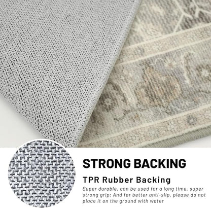 KUTA Vintage Washable Runner Rug, 2x6 Beige Runners for Hallways Non-Slip Kitchen Rugs Ultra Thin Soft Printed Oriental Floral Floor Carpet for Laundry Bedroom Living Room Nursery
