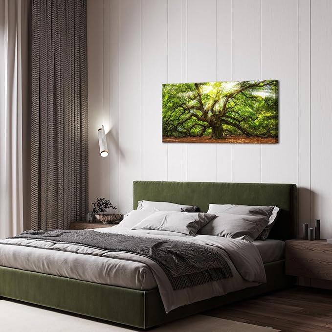 Conipit Landscape Canvas Wall Art Angel Oak Tree Picture Prints South Carolina Tree Art Print Framed and Stretched Nature Canvas (W-48xH-24)