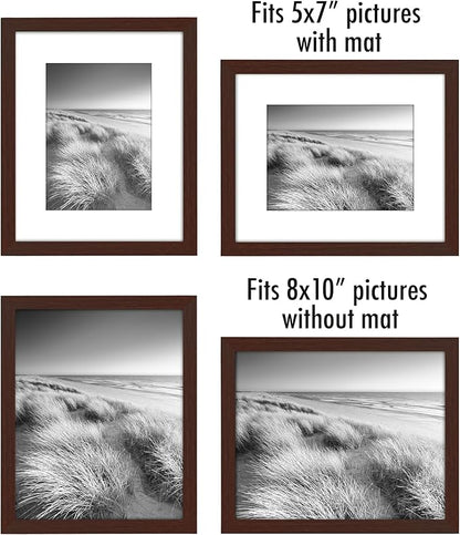 Americanflat 8x10 Picture Frame with Polished Plexiglass - Set of 5 - Use as 5x7 Frame with Mat or Display 8x10 Photo Without Mat - Galleria Collection - Picture Frames for Tabletop or Wall - Mahogany