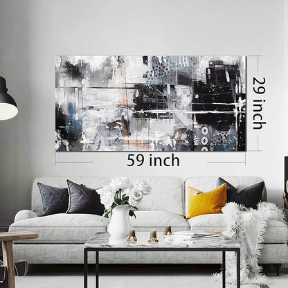 HUBOSKN Abstract Wall Art for Living Room Large Size - Black and White Canvas Wall Art for Office - Modern Art Wall Decor for Bedroom Size 29" x 59"