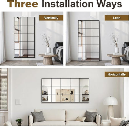 Window Mirrors for Wall Decor, Large Wall Mirrors Decorative Window Pane 28 x 55, Rectangular Metal Framed Wall Mounted Mirrors for Bedroom, Living Room, Dining Room, Entryway, Bathroom