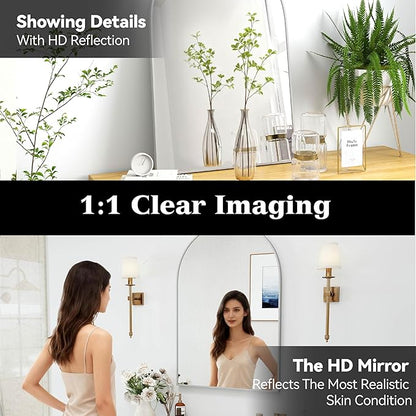 SCWF-GZ 24x36 Arch Mirror Square Full Length Wall Mounted Hanging or Against Wall Metal Aluminum Alloy Frame Dressing Make-up Mirrors for Entryway Bedroom Bathroom Living Room 24 36 inch Silver