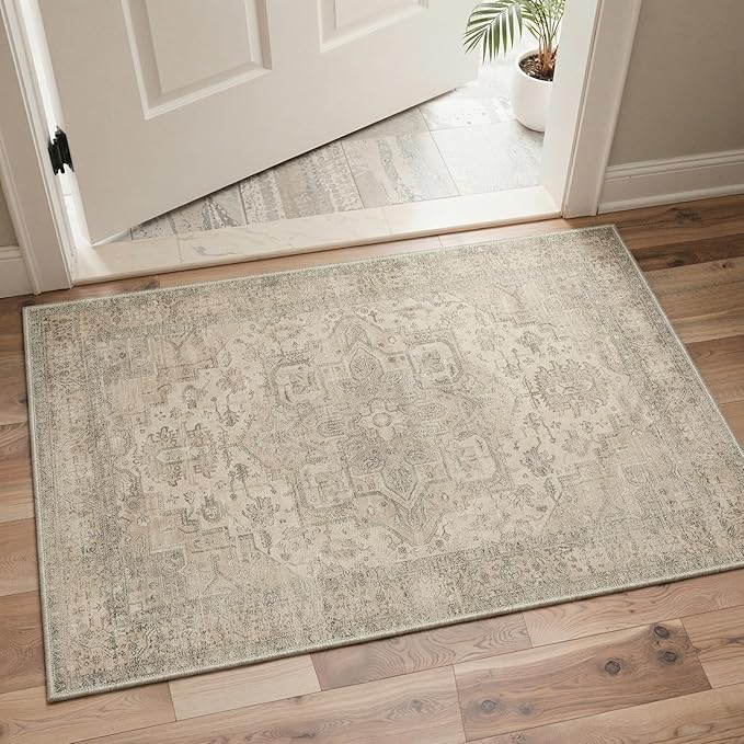 GENIMO 8x10 Area Rugs for Living Room, Machine Washable Non Slip Rugs, Low Pile Lightweight Print Rug for Bedroom, Dining Room, Home Office, Vintage Boho Brown