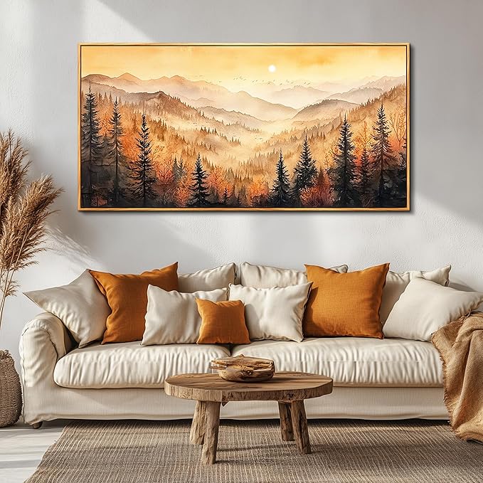 FUHAIHUA Large Wood Framed Wall Decor For Living Room Canvas Wall Art For Office Modern Wall Decorations For Bedroom Forest Landscape Painting Farmhouse Pictures Artwork Room Home Decor 24x48 In
