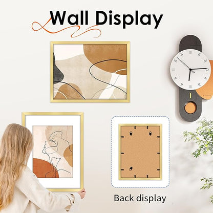 FIXSMITH 12x16 Picture Frame Gold Set of 2, Photo Frame with HD Plexiglass, Display Pictures 8.5x11 with Mat or 11x17 Without Mat, Gold Picture Frames Collage Wall Decor, Gallary Wall Frame