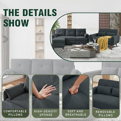 Convertible Sectional Couch Set, 77" L Shaped Sofa with Ottoman and 48" Loveseat, Modern Couches for Living Room, Apartment and Office, Dark Grey