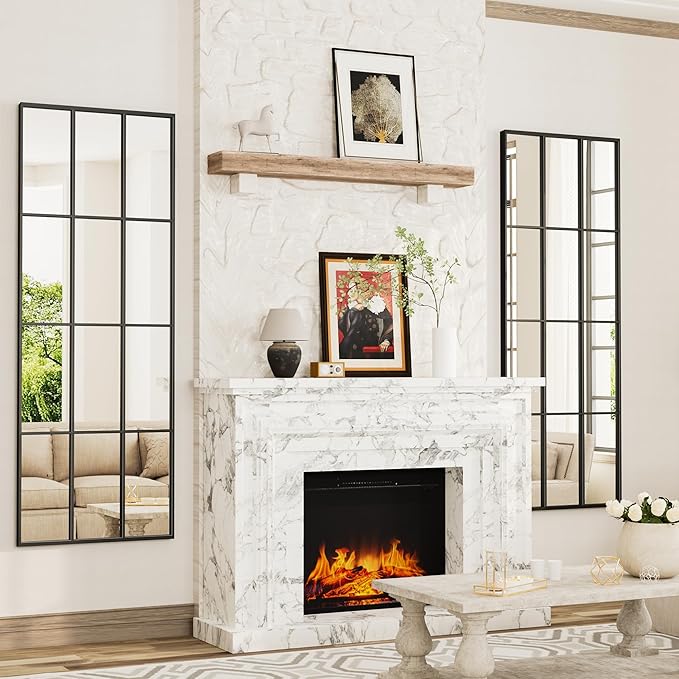 Mirror Full Length, 65"x22" Large Rectangular Mirrors, Black Window Pane Wall Body Mirror with Aluminum Frame, Farmhouse Standing Mirrors Hanging or Leaning for Living Room,No Stand