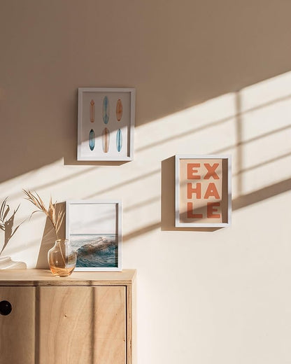 HAUS AND HUES 6x8 White Aluminum Frame Set of 3 - Vertical Hanging, Easel Back for Tabletop, Shatterproof Plexiglass (6x8 in, White)
