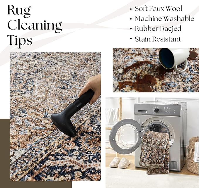 BILEEHOME Dining Room Rugs for Under Table Washable Country Vintage Area Rug for Living Room 6x9,Chocolate Brown
