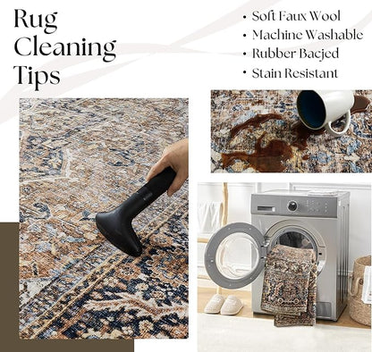 BILEEHOME Dining Room Rugs for Under Table Washable Country Vintage Area Rug for Living Room 6x9,Chocolate Brown