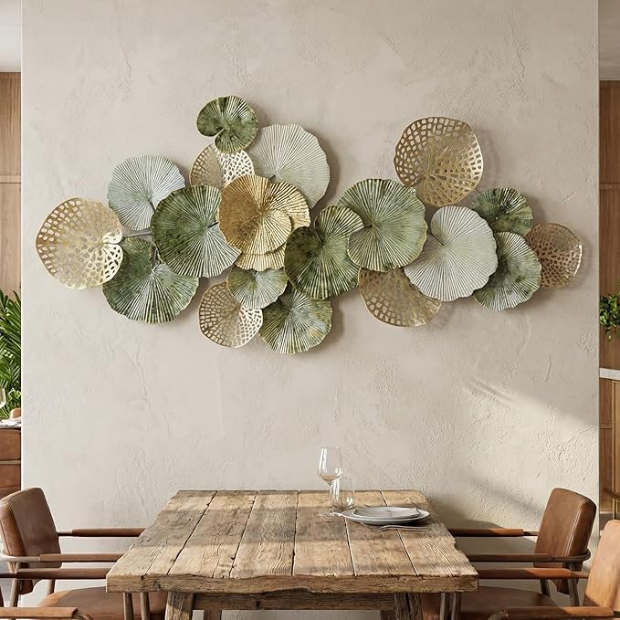 Lucky Monet Large Metal Wall Decor 3D Stacked Metal Wall Art Modern Lotus Leaf Wall Sculptures Hanging Decoration for Living Room Bedroom Entryway, 52.3" x 24.8"