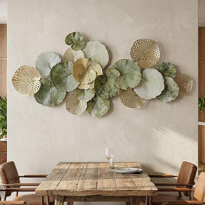 Lucky Monet Large Metal Wall Decor 3D Stacked Metal Wall Art Modern Lotus Leaf Wall Sculptures Hanging Decoration for Living Room Bedroom Entryway, 52.3" x 24.8"