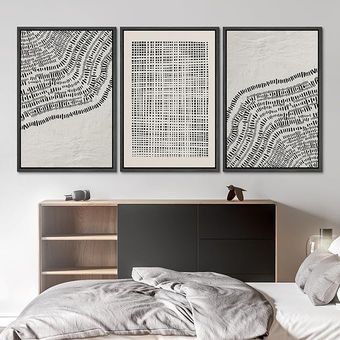 SIGNLEADER Framed Canvas Print Wall Art Set Minimalist Black and White Geometric Abstract Pattern and Line Illustrations Boho Decorative for Living Room, Bedroom, Office - 16"x24"x3 BLACK