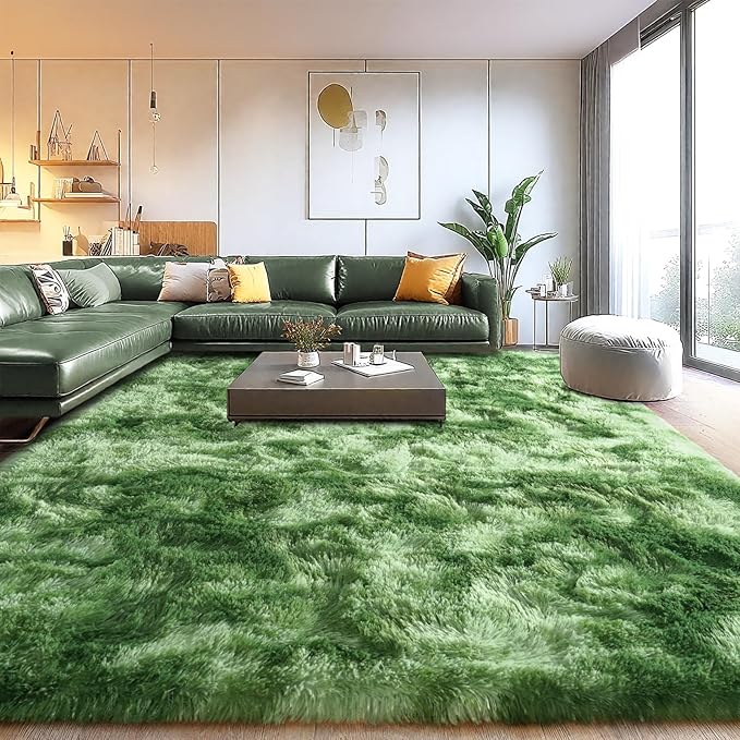 Fluffy Rugs for Living Room, Soft Shaggy Carpets for Living Room, Upgrade Anti-Slip Fuzzy Rugs for Kids' Room, Perfect Decor for Modern Home Tie Dye Green 6x9Feet