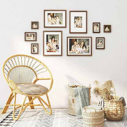 Egofine Picture Frame Set 10 Pack, Picture Frames Collage Wall Decor with Two 12x16,Two 11x14,Two 5x7,Two 4x6,Two 4x4 for Wall and Tabletop, Made of Solid Wood, Covered by Plexiglass, Rustic Brown