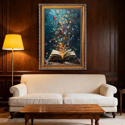 Balsuka Colorful Butterfly Wall Art Book Poster Trendy Painting Aesthetic Pictures Vintage Bookish Wall Decor Retro Library Canvas Print for book lover Reading Nook Bedroom 24x36inch Vintage Framed