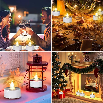 Battery Operated Flameless Tea Lights, Led Flickering Electric Votive Candle 200 Pack Realistic and Bright for Seasonal, Festive Celebrations and Holiday Gifts Warm White Lamp Long Lasting