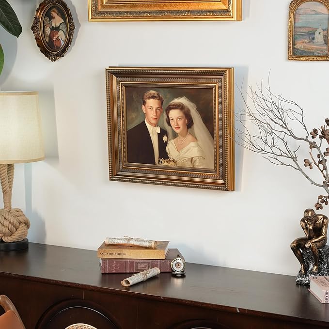 Vintage Canvas Frame for 5x7 Art Prints Oil Paintings, 2.4" Extra Wide Ornate Open Back Wall Picture Frames for Landscape Family Animal Memorial Portraits, No Glass & Backing (Gold)