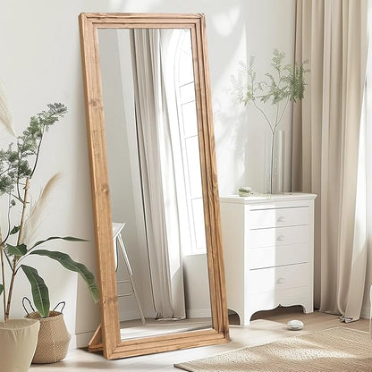 65"x24" Full Length Mirror Solid Wood Frame Floor Mirror for Living Room, Bedroom Hanging or Leaning, Wood Color