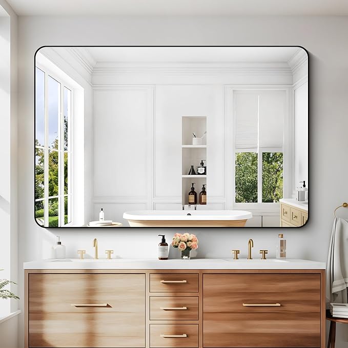 DESBING 60" x 40"Bathroom Mirror, Matte Black Wall Mirror with Metal Frame, Decorative Rectangular Vanity Mirror for Bedroom Bathroom Living Room Entryway (Horizontal/Vertical)