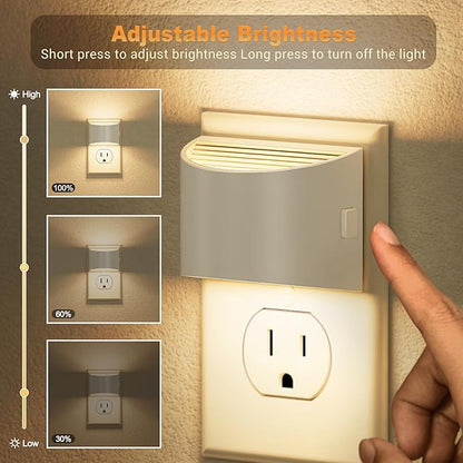 JandCase LED Night Lights Plug into Wall 2 Pack, Automatic Night Light, Dusk to Dawn Sensor Nightlight, 0-100LM Brightness Adjustable Nightlight for Kids Bedroom Hallway Kitchen
