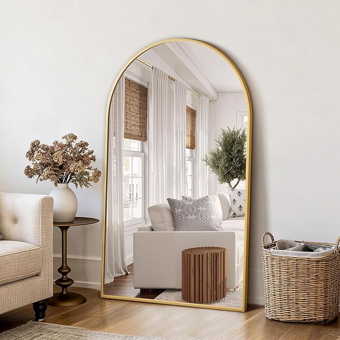 Arched Bathroom Mirror for Wall, 50" x 30" Gold Metal Frame Vanity Mirror, HD Glass Over Sink for Bathroom, Entryway, Bedroom