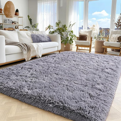 Area Rug for Living Room 6x9, Ultra Soft Shaggy Area Rugs for Bedroom, Upgrade Non-Slip Plush Fuzzy Carpet for Bedroom Girls Boys Room Home Nursery Teens Modern Indoor Home Dorm Decor, Grey