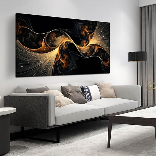 Ouzzlie Large Black Wall Art Abstract Wall Decor Gold Canvas Art Picture Artwork for Living Room Bedroom Office 29" x 59"