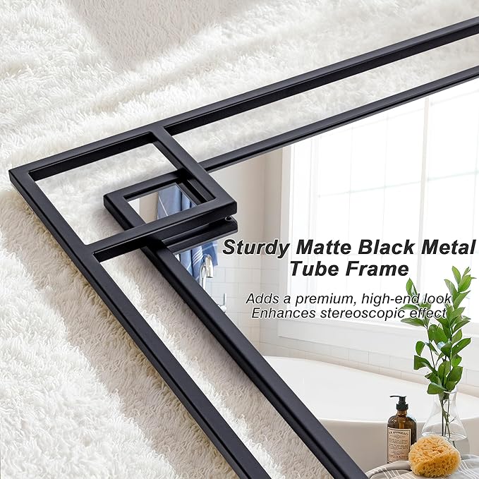 Chende 32''x47'' Large Black Mirror for Wall with Metal Frame, Modern Rectangular Decorative Mirror for Bathroom, Fireplace, Sofa, Horizontal/Vertical Hanging