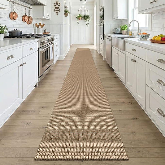 KOZYFLY Boho 2x18 Runners Rugs for Hallway, Extra Long Washable Runner Rug, Woven Non Slip Kitchen Runner, Cotton Entryway Rug, Floor Carpet for Entry, Aisle, Hall, Orange Beige/Tan/Brown