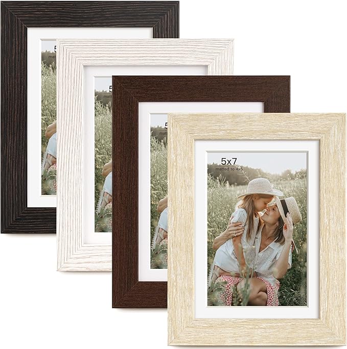 Momentworth 5x7 Picture Frame with Mat for 4x6, Multicolour Wood Grain 5 x 7 Gallery Wall Picture Frames for Tabletop or Wall Mounting(4 Pack, Multicolour)