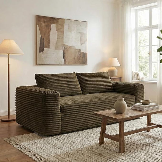 LIKIMIO Liorin Plush 71" Luxury Corduroy Boneless Cloud Couch, No Assembly Small Space Loveseat for Apartment, Office & Living Room, Brown