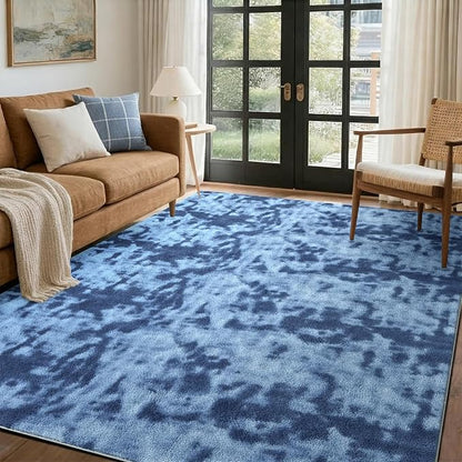 FinRèc 4x6 Washable Area Rugs for Bedroom Living Room, Low Pile Thin Ultra Soft Shag Rug, Non-Slip Carpet Indoor for Home Decor (Tie-dye Teal)