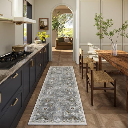 Washable Runners for Hallways Kitchen Rugs: 2'6"x8' Runner Rug Stain Resistant Non Slip Low Pile Soft Carpet Runners for Hallways Indoor Entryway Kitchen Laundry Room Bedroom Bathroom Farmhouse