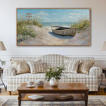 AJAZIKO Coastal Canvas Wall Art Paintings - Beach Wall Pictures for Living Room with and Ocean Themes - Boat Wall Decor and Ocean Wall Art for Home Artwork for Walls 24×48IN