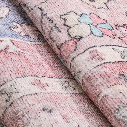 Sofrug Area Rug 5x7 - Vintage Honeycomb Non Slip Backing Carpet - Ocean Pink Mixed Softer Thicker Faux Wool Rug - Foldable & Machine Washable Rugs for Living Room Bedroom Dining Room Home Office