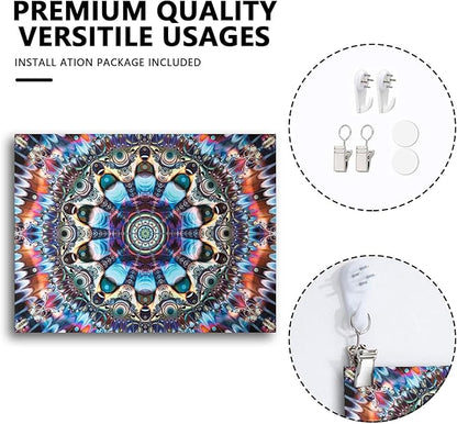 PRRPRR Blacklight Trippy Mandala Tapestry - UV Reactive Glow in the Dark Wall Hanging, Neon Psychedelic Boho Posters for Bedroom, Aesthetic Dorm Room Decor, Party Backdrop (Mandala Blue, 90"x70")