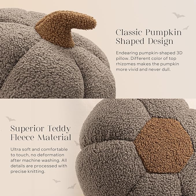 Phantoscope Teddy Plush Pumpkin Pillow, Halloween Super Soft Snowflake Fabric Decorative Cute 3D Shaped Cushion, White, 6 x 12 inches