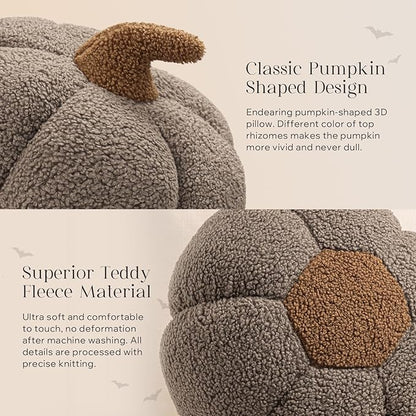 Phantoscope Teddy Plush Pumpkin Pillow, Halloween Super Soft Snowflake Fabric Decorative Cute 3D Shaped Cushion, White, 6 x 12 inches